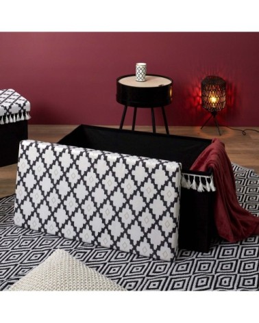 Banc coffre noir pliable couvercle à motifs pampilles mirage