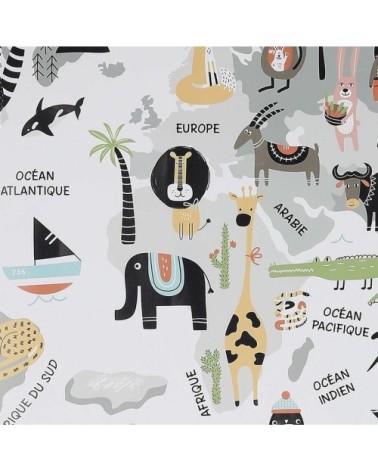 Sticker mural mappemonde 90x60 cm continents gris