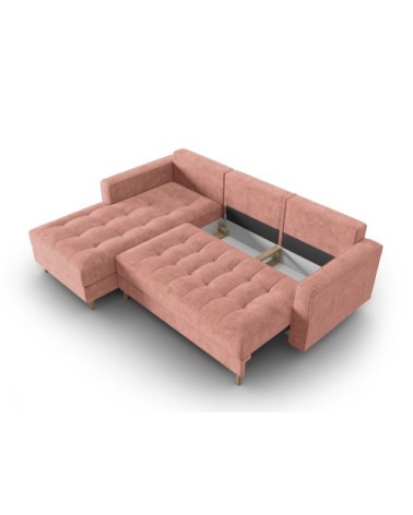 Canapé d'angle 5 places en tissu structuré rose