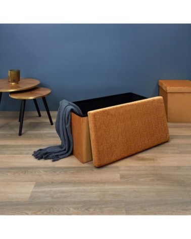 Banc coffre pliable en velours rétro moutarde