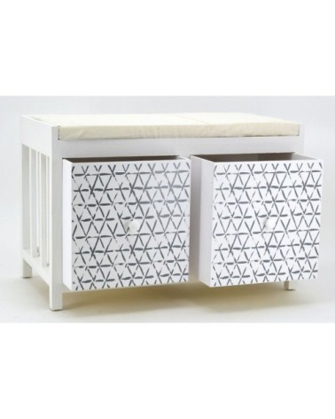 Banc en paulownia laqué blanc avec tiroirs graphic