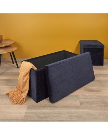 Banc coffre pliable en velours rétro bleu nuit