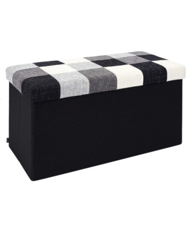 Banc coffre noir pliable couvercle à motifs patchwork noir et blanc