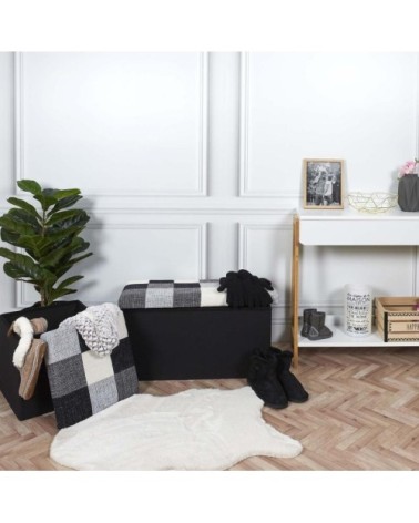 Banc coffre noir pliable couvercle à motifs patchwork noir et blanc