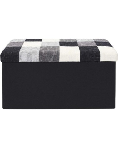 Banc coffre noir pliable couvercle à motifs patchwork noir et blanc