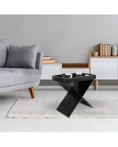 Table d'appoint croisillons avec plateau amovible noir
