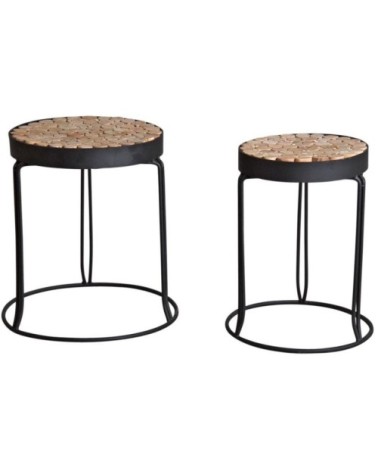 Sellettes rondes en métal et sapin (lot de 2)