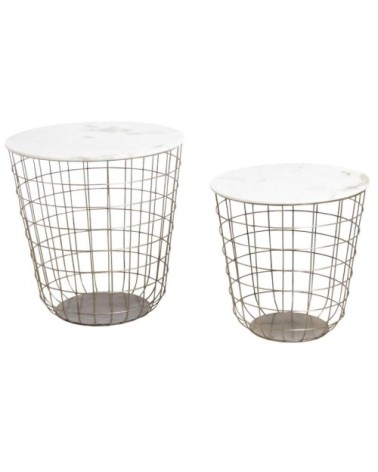 Tables en métal doré antique et marbre (lot de 2)