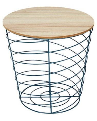 Table d'appoint filaire en bois et métal cyclone bleu paon