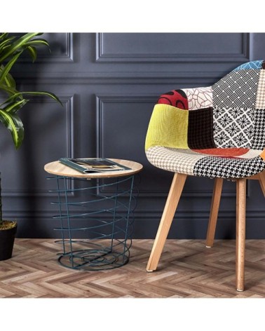 Table d'appoint filaire en bois et métal cyclone bleu paon