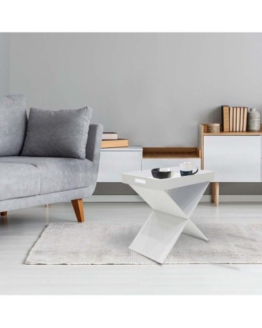 Table d'appoint croisillons avec plateau amovible blanc