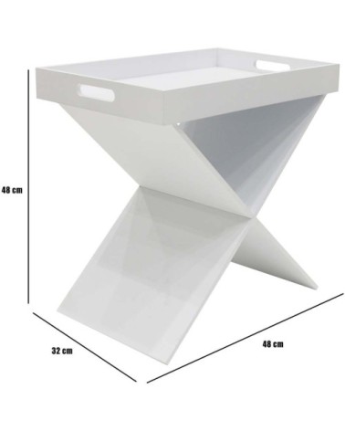 Table d'appoint croisillons avec plateau amovible blanc