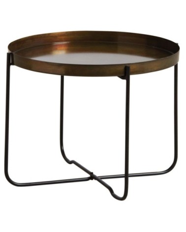 Table plateau rond en métal doré vieilli
