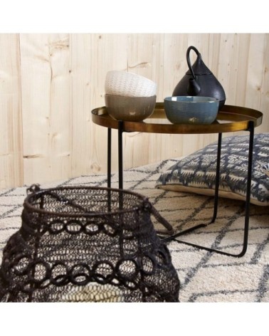 Table plateau rond en métal doré vieilli