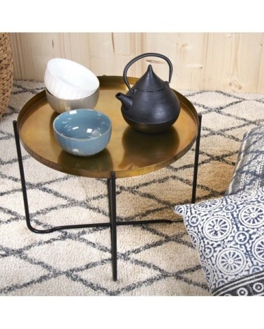 Table plateau rond en métal doré vieilli