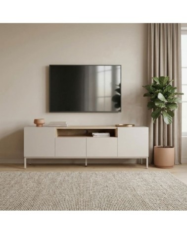 Meuble tv 4 portes 1 niche l160 cm - cashmere