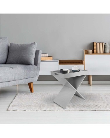 Table d'appoint croisillons avec plateau amovible gris