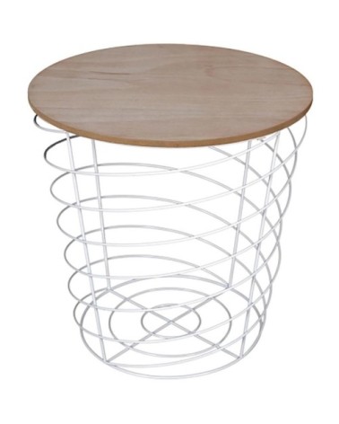 Table d'appoint filaire en bois et métal cyclone blanc