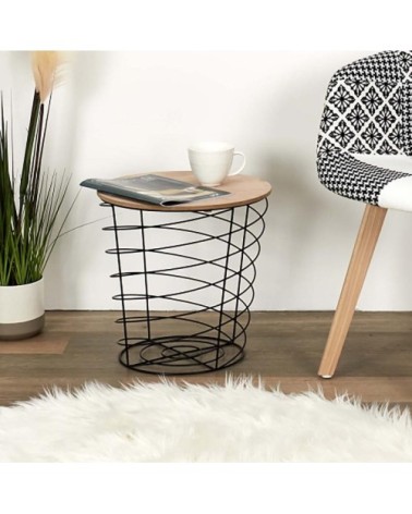 Table d'appoint filaire en bois et métal cyclone noir