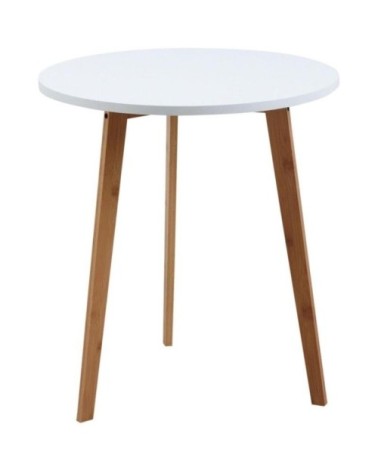 Table d'appoint ronde en bois et mdf laqué blanc