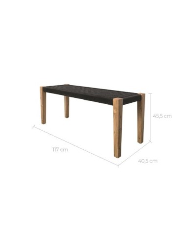 Banc en bois et corde tressée noire
