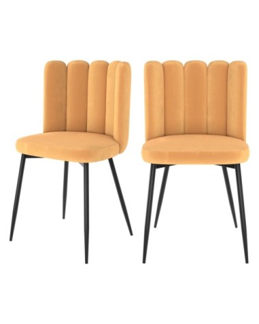 Chaise en velours jaune et pieds en métal (lot de 2)