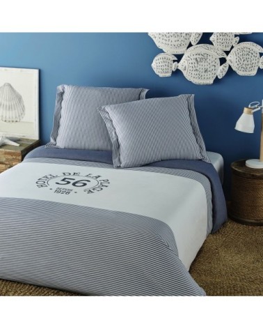 Parure de lit en coton blanc motif à rayures bleues 240x260