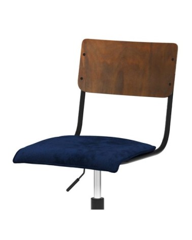 Chaise de bureau pivotante en bois et velours bleu