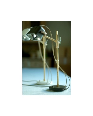 Lampe à poser grise et bois H60cm