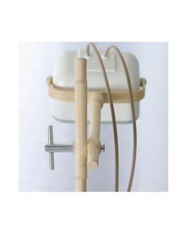 Lampe à poser blanche et bois H60cm