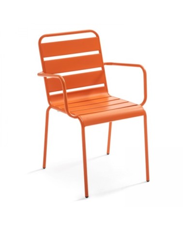 Ensemble table de jardin et 8 fauteuils en métal orange