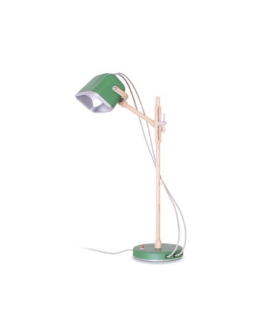 Lampe à poser verte et bois H60cm