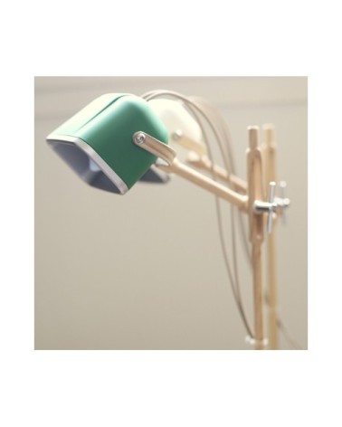Lampe à poser verte et bois H60cm