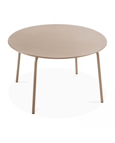 Ensemble table de jardin ronde et 6 fauteuils acier taupe