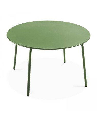 Ensemble table de jardin ronde et 6 fauteuils acier vert cactus