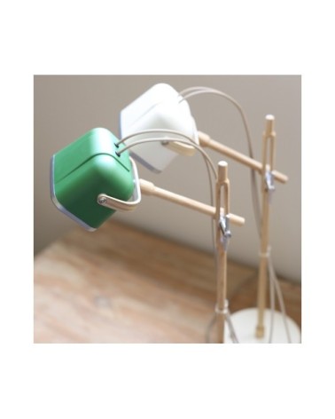 Lampe à poser verte et bois H60cm