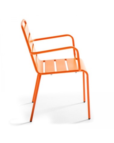 Ensemble table de jardin ronde et 6 fauteuils acier orange