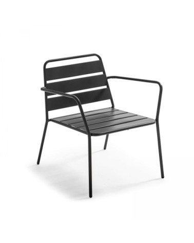 Salon de jardin 4 places et 1 table basse en acier anthracite