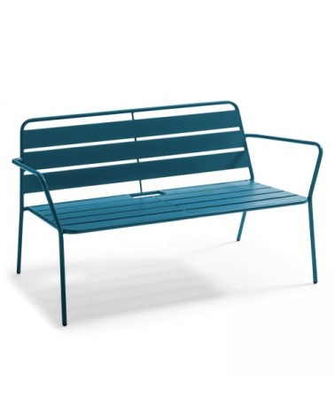 Salon de jardin 4 places et 1 table basse en acier bleu pacific