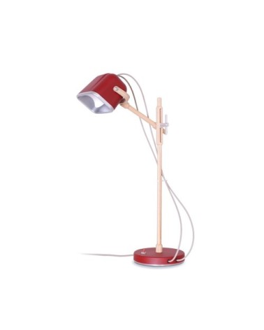 Lampe à poser rouge et bois H60cm