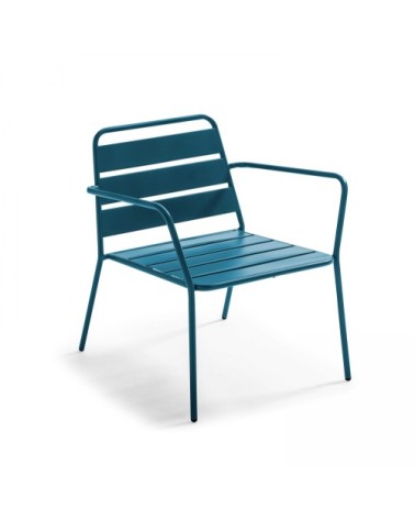 Salon de jardin 4 places et 1 table basse en acier bleu pacific