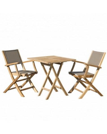 Table de jardin et chaises en teck et textilene 2 personnes