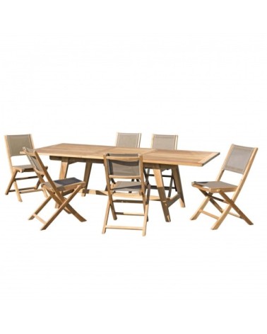 Table de jardin et chaises en teck et textilene 8/10 personnes