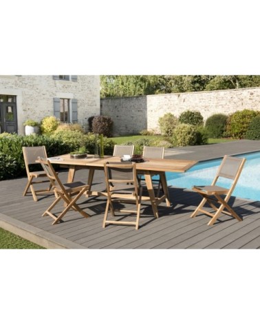 Table de jardin et chaises en teck et textilene 8/10 personnes