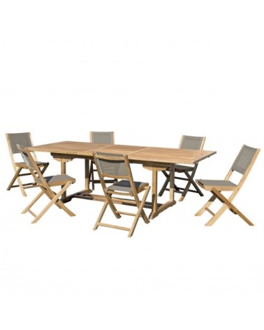 Table de jardin et chaises en teck et textilene 8/10 personnes