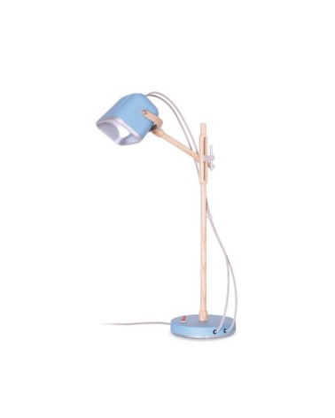 Lampe à poser bleue et bois H60cm