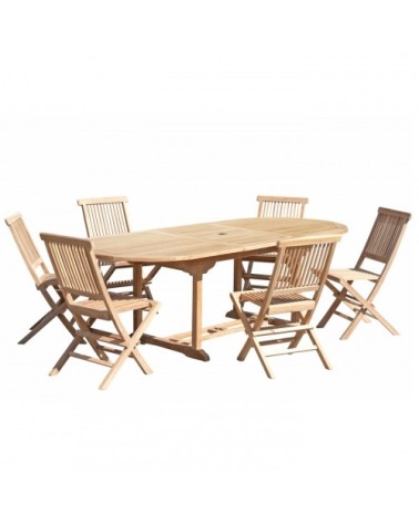 Table de jardin et chaises en bois teck 8/10 personnes