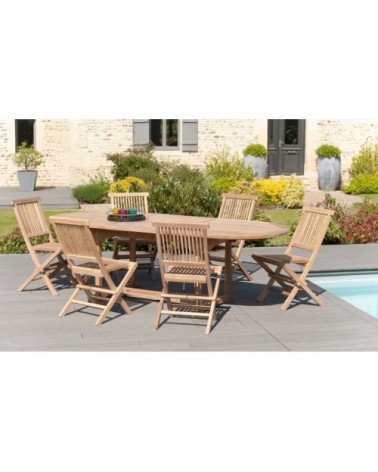 Table de jardin et chaises en bois teck 8/10 personnes