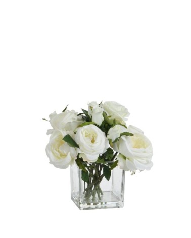 Composition de roses artificielles blanches en vase h17
