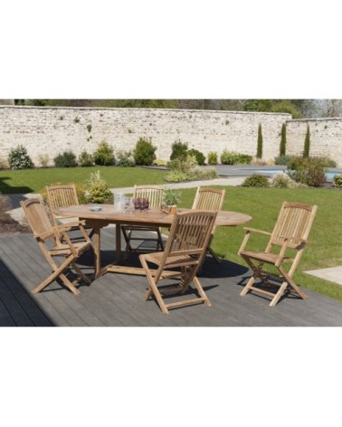 Table de jardin et chaises en bois teck 8/10 personnes